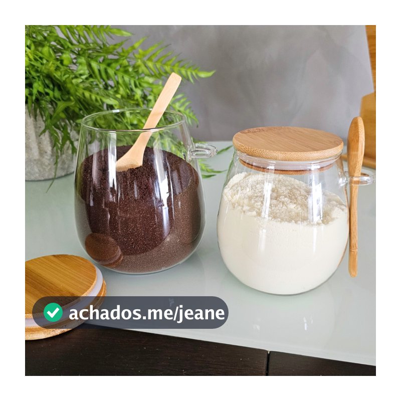 Kit 02 Pote De Vidro Oval 230ml 410ml 690m 1050ml Tampa Bambu Hermético Com Colher SEM ADESIVO MIMI