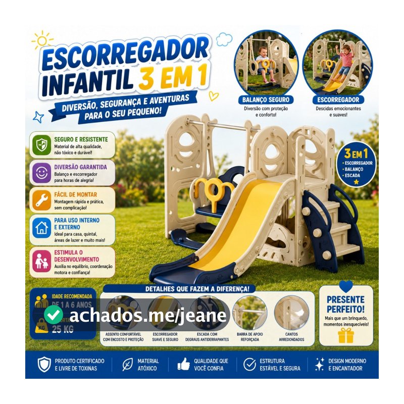 Playground 3 em 1 Infantil Azul com Escorregador, Balanço e Cesta de Basquete Importway Diversão Garantida