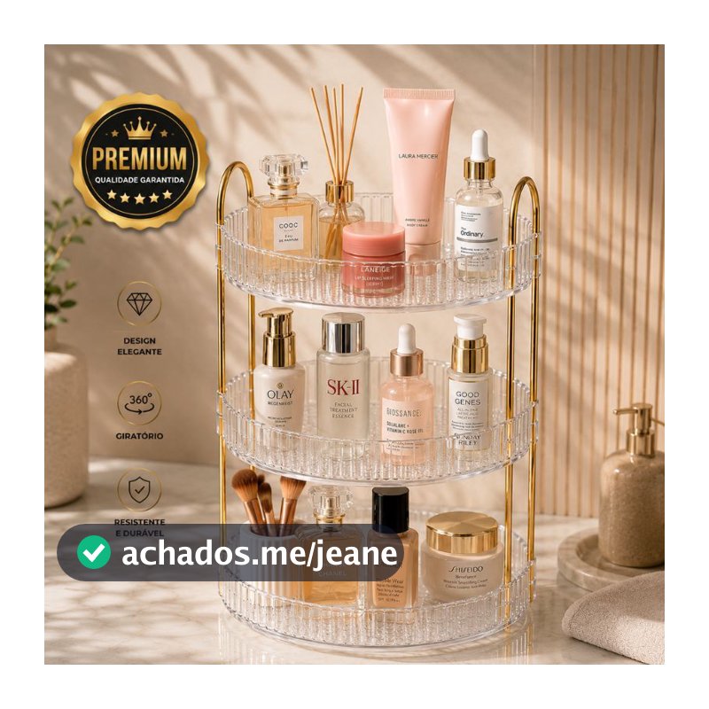 Organizador Giratório 360° Multiandar 2 ou 3 Níveis para Maquiagem Perfume Cosméticos Banheiro