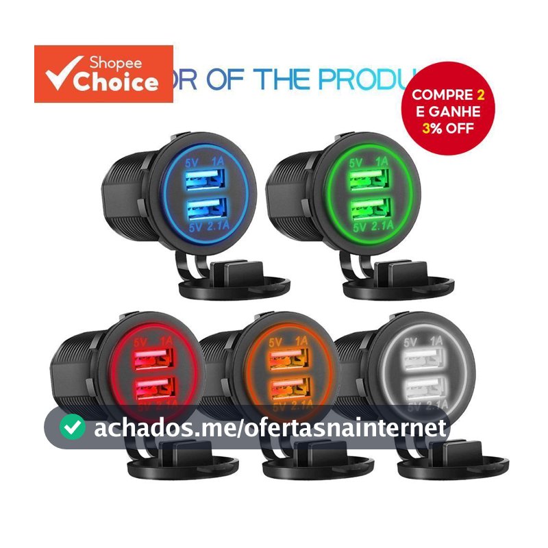 Carregador Duplo USB 5V 3.1A 12V Para Carro com Tomada Adaptadora à Prova d'Água Veículos Motocicleta