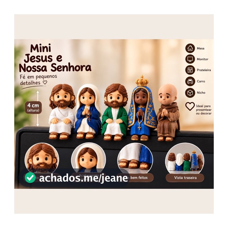 Mini Jesus ou Mini Maria Sentado 4cm Decorativo em Impressão 3D Para Mesa Monitor Prateleira Nicho