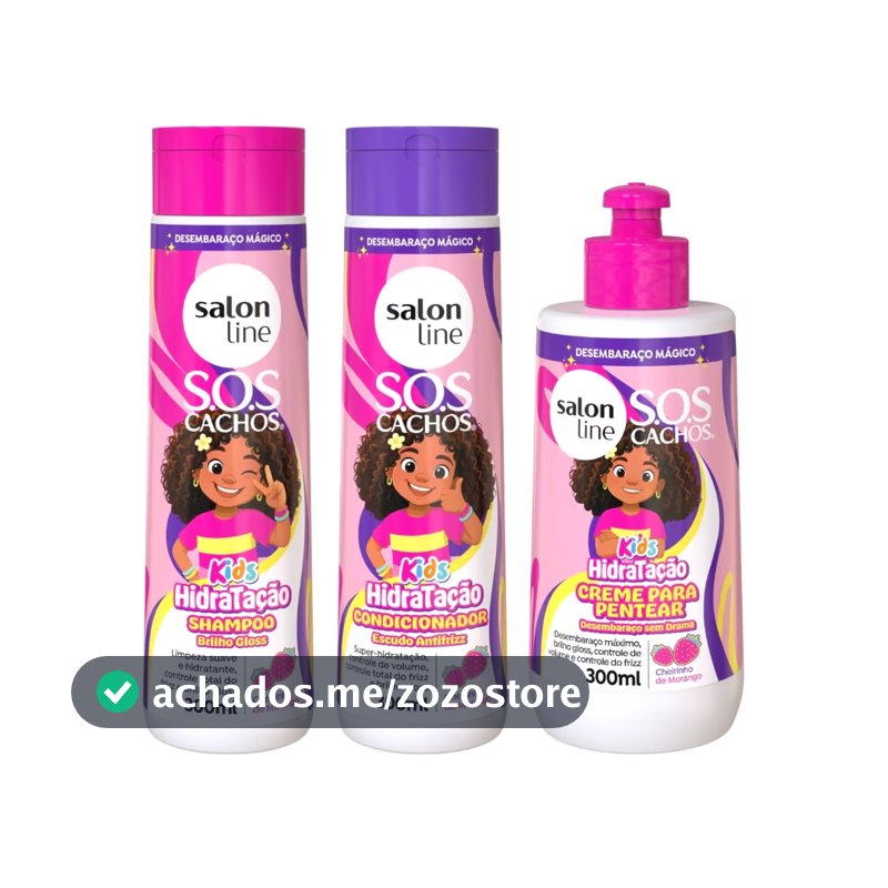 Kit Shampoo + Condicionador + Creme para Pentear 300ml SOS Cachos Kids Hidratação Salon Line