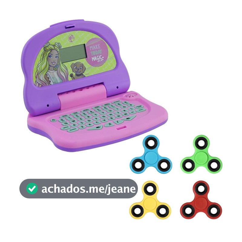 Kit Laptop Infantil Educativo Candide Barbie Charm Tech Bilíngue + 1 Fidget Spinner Sortido