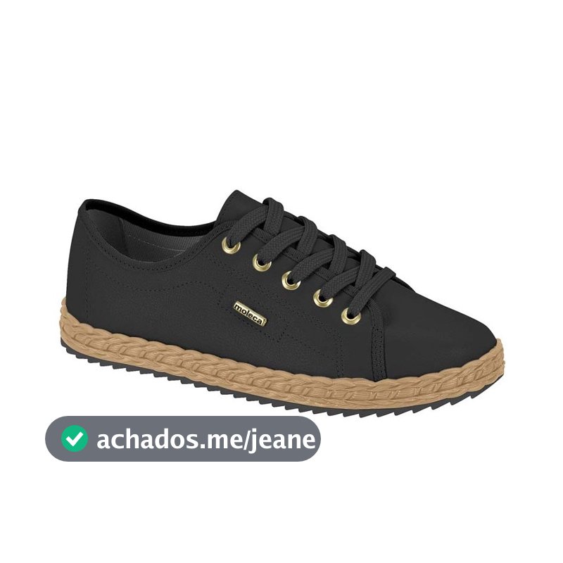 Tênis Feminino Básico Casual Trabalho Dia a Dia Confortável Cadarço Sola Trançada Moleca Original