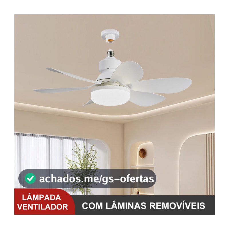 Ventilador Lâmpada De Teto LED 60W 80W 120W Silencioso, Com Controle Remoto,6 Hélices, Bivolt,Prática Instalação E27