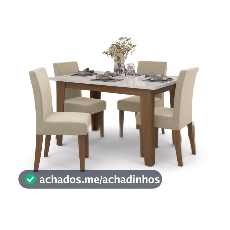 Conjunto de Mesa Sala de Jantar Miami com 4 Cadeiras Trieste Suede 1,20m Cedro / Off White / Areia D
