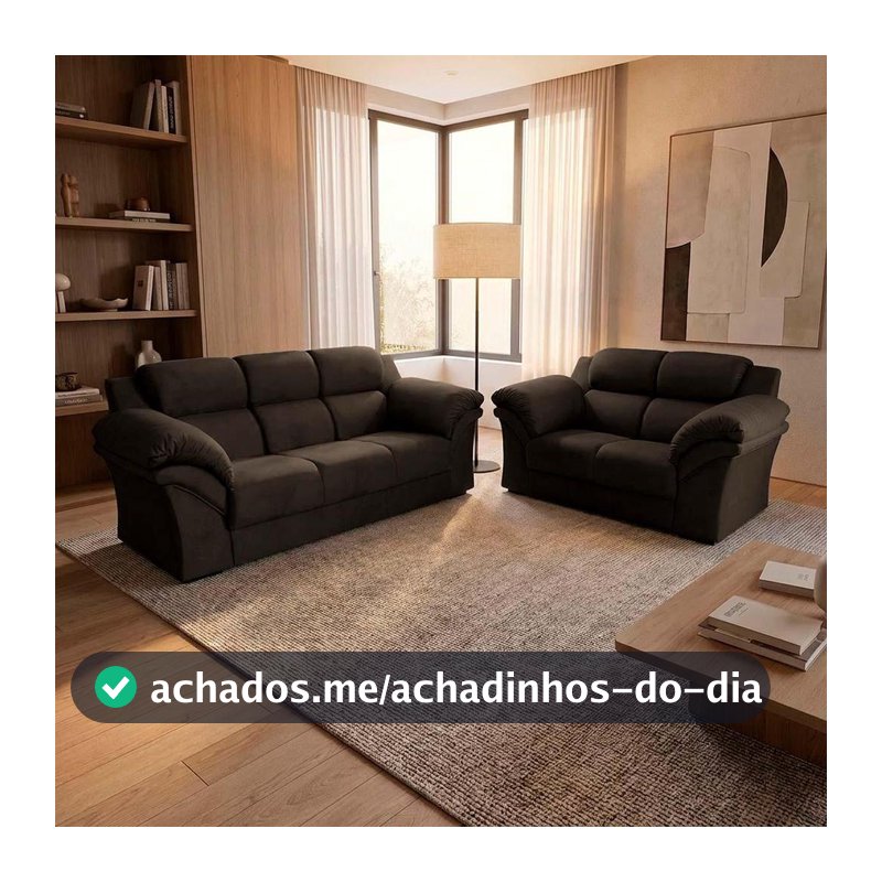 Conjunto Sofá Windsor Velut Marrom 3 e 2 Lugares 2,04m e 1,59m - King House