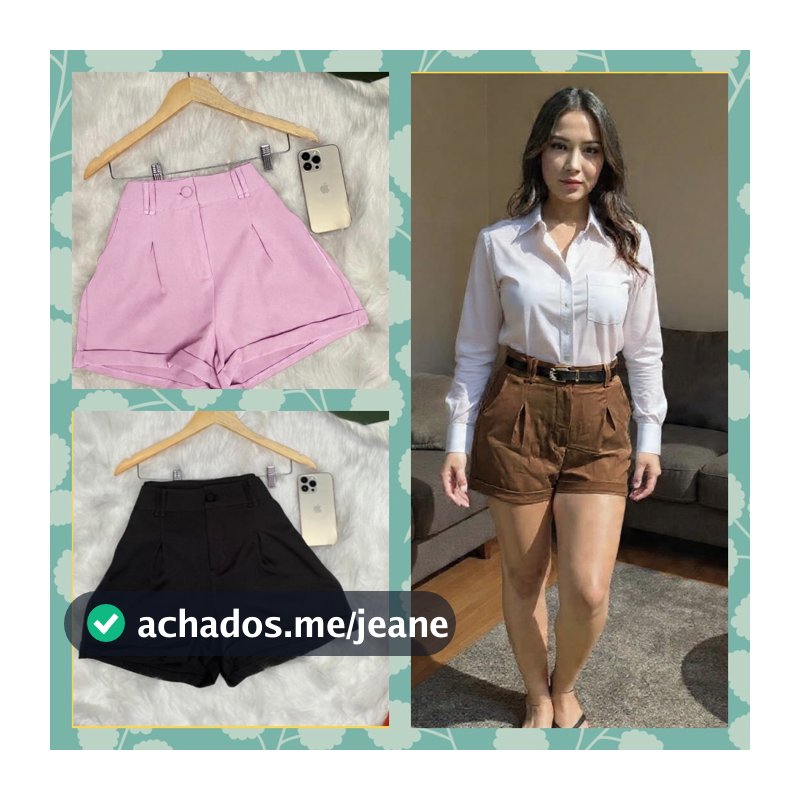 ShortFemeninoCinturaAltaConBarrinhaItalianaBolsoConfortable