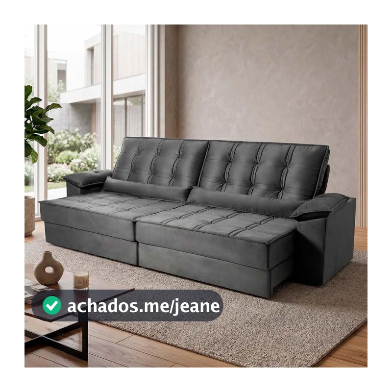 Sofá Retrátil Reclinável 3,00m Ascari Suede Velut Cinza molas Ensacadas - King House
