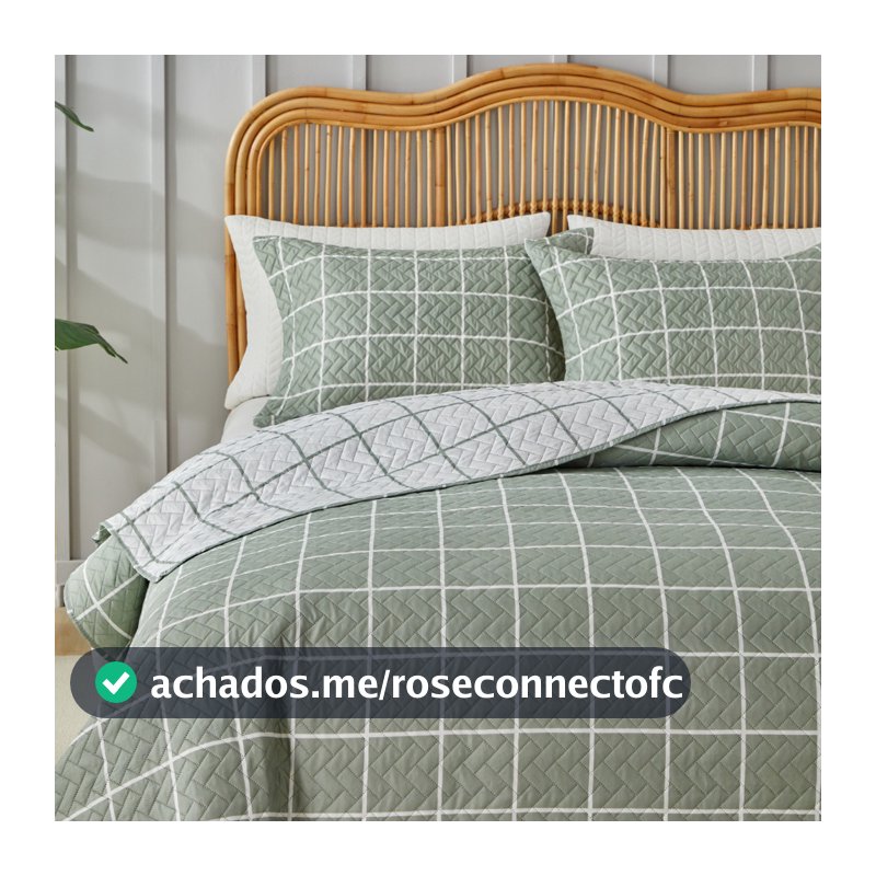 Kit Colcha Cobre Leito 300 Fios Grid 3 Pçs Itália Dupla Face Aba Americana King Queen Casal Solteiro