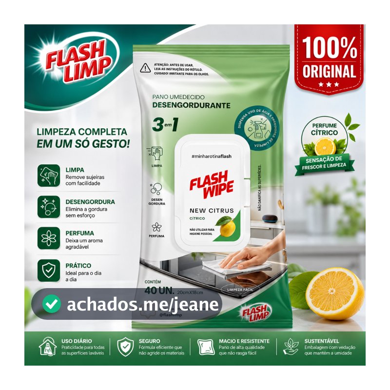 Panos Umedecidos Desengordurantes Flash Limp Citrus C/40un
