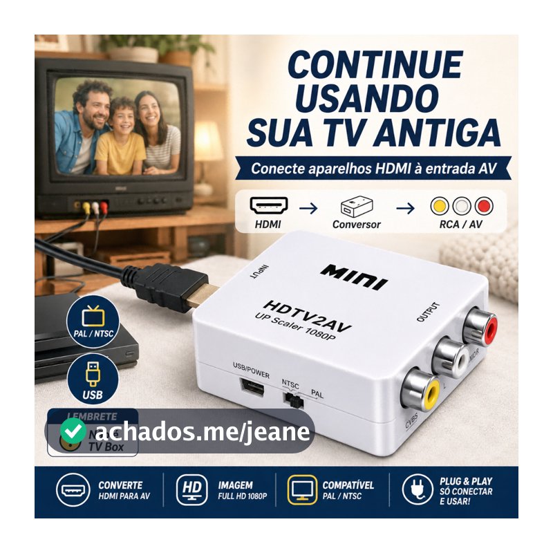 Adaptador Conversor HDMI Para AV RCA Para TV Antiga HDMI2AV PAL NTSC USB Não É TV Box