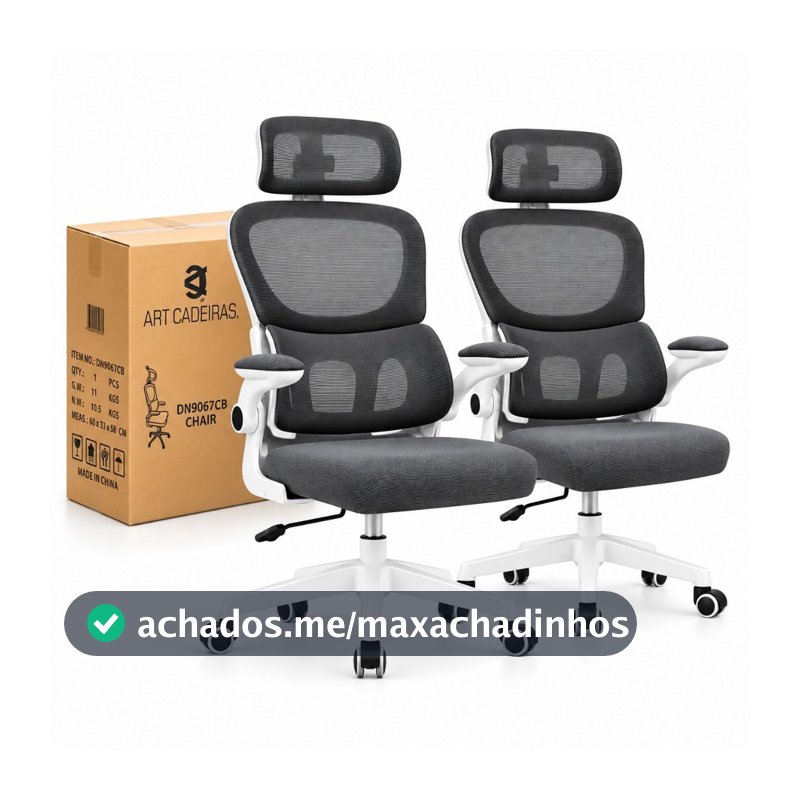 Kit com 2 Cadeiras Ergonômica Presidente Com Apoio Lombar Ajustável E Encosto Em Malha Respirável