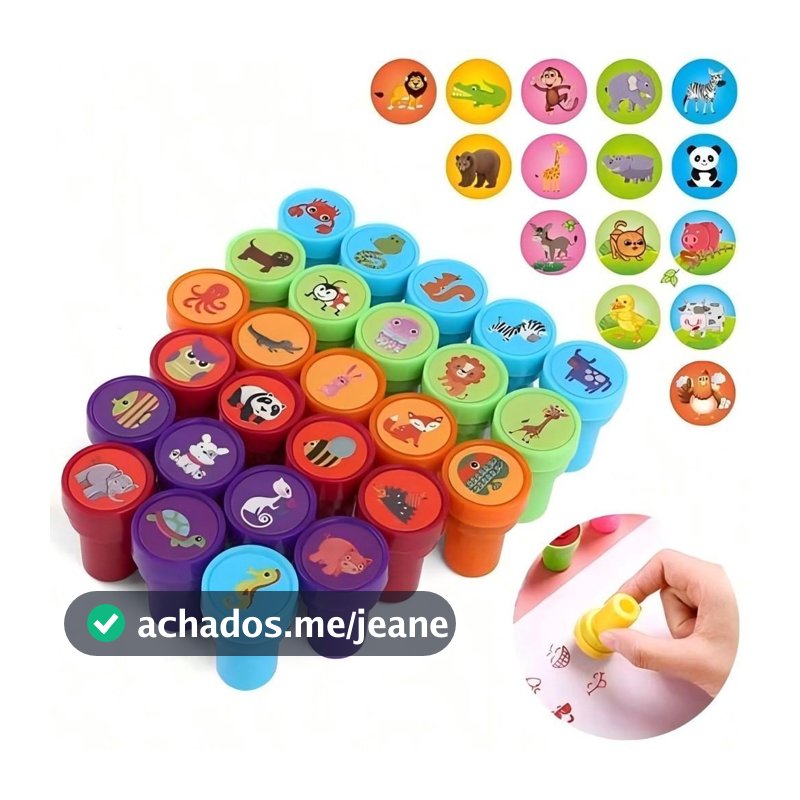Kit Carimbos Infantis Sortidos Brinquedo Educativo com Estampas de Emoji, Animais, Princesas e Personagens