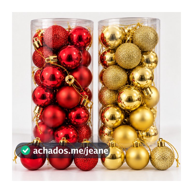 Kit 48 Bolas de Natal 3cm Decoração Enfeite Árvore Natalina Luxo Vermelho e Dourado