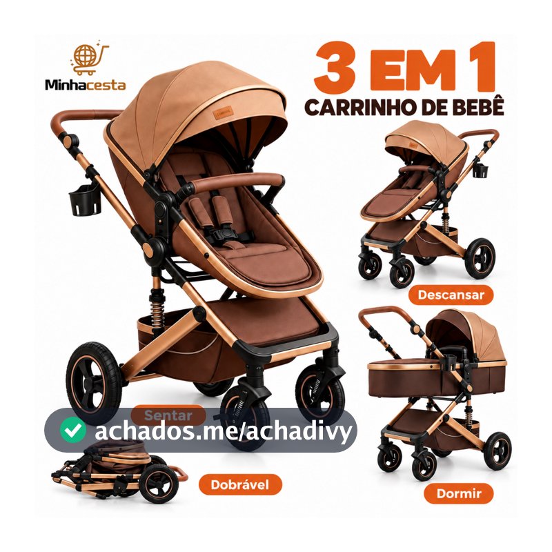 Carrinho De Bebê 3 em 1 com Amortecedor Dobrável Ajustável Reversível Passeio P7