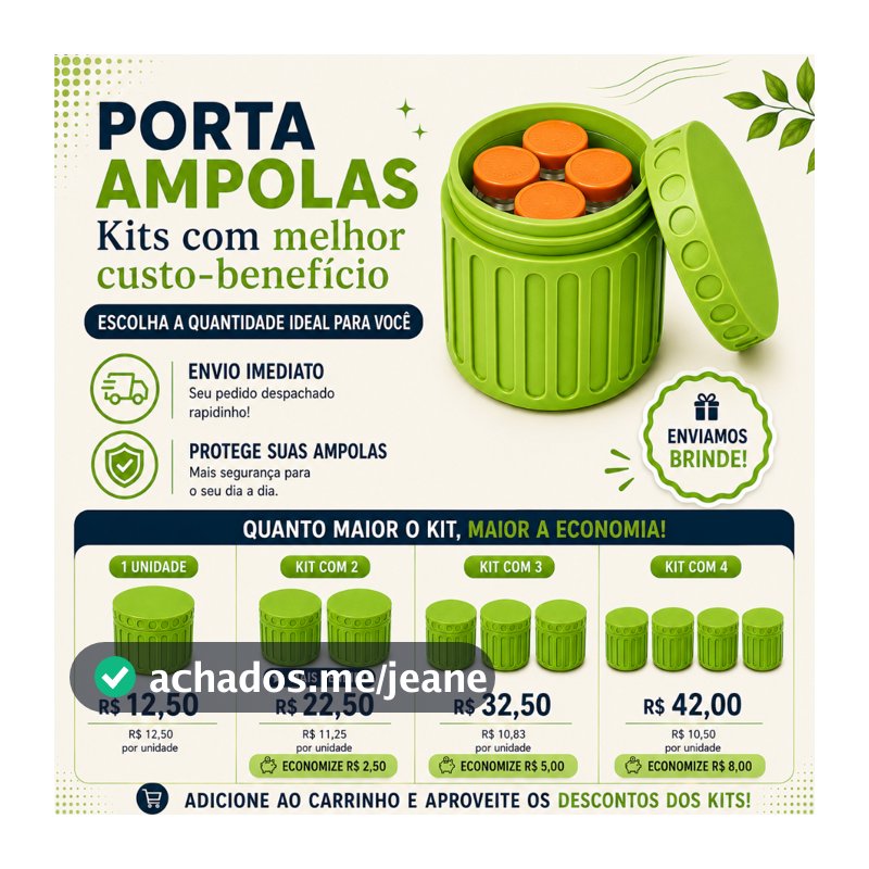 Porta Ampolas para 4 Frascos de 0,5 ml até 3 ml - Estojo Organizador com Tampa Rosca