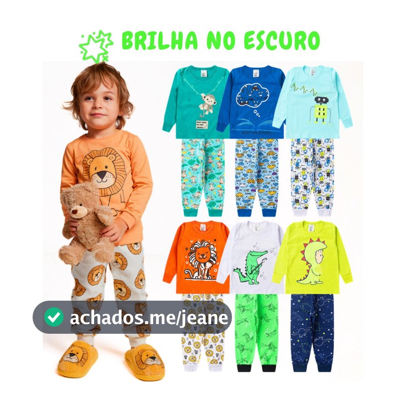 Kit 4 Peças Pijama Brilha no Escuro Sortido Infantil Menino Inverno Roupa Infantil Masculina 2 Blusas e 2 Calças