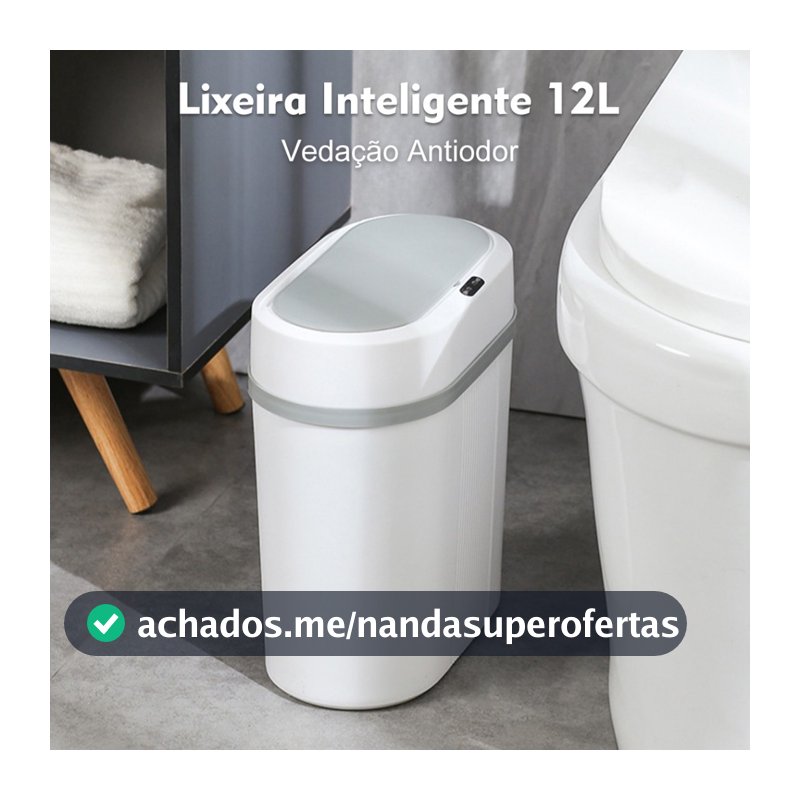 Lixeira Automática 12 Litros Com Sensor Infravermelho Tampa Para Cozinha Banheiro Escritório Quarto