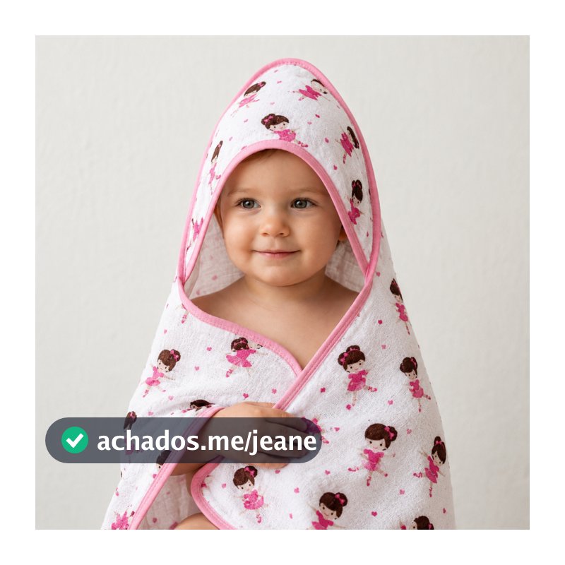 Toalha de Banho Bebe Fralda Soft com Capuz 100% Algodão Enxoval Menina Macia