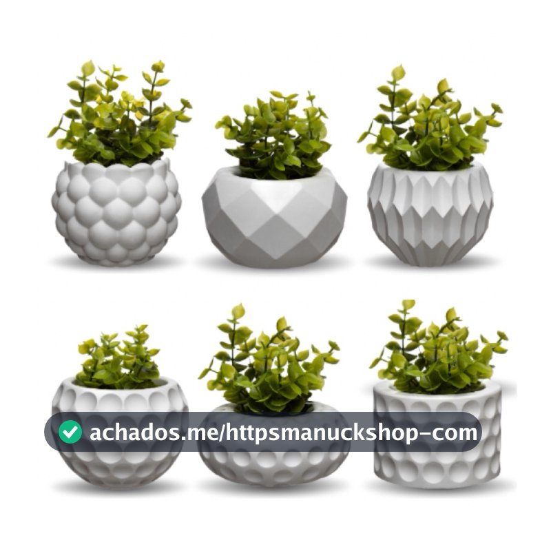 Kit 6 vasos decorativos com plantas artificiais inclusas para decoração sala quarto banheiro lavabo