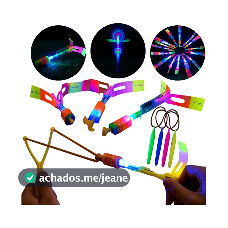 Kit 10 Helicóptero Led Voador Estilingue Infantil Brinquedo