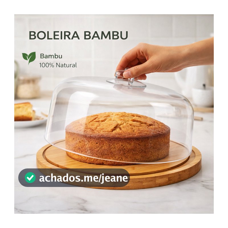 Boleira Bambu Com Tampa Em Acrílico  Base em Bambu Redonda