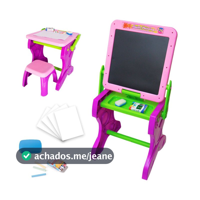 Mesinha Lousa de Desenho Infantil 2 em 1 Lousa Com Banquinho