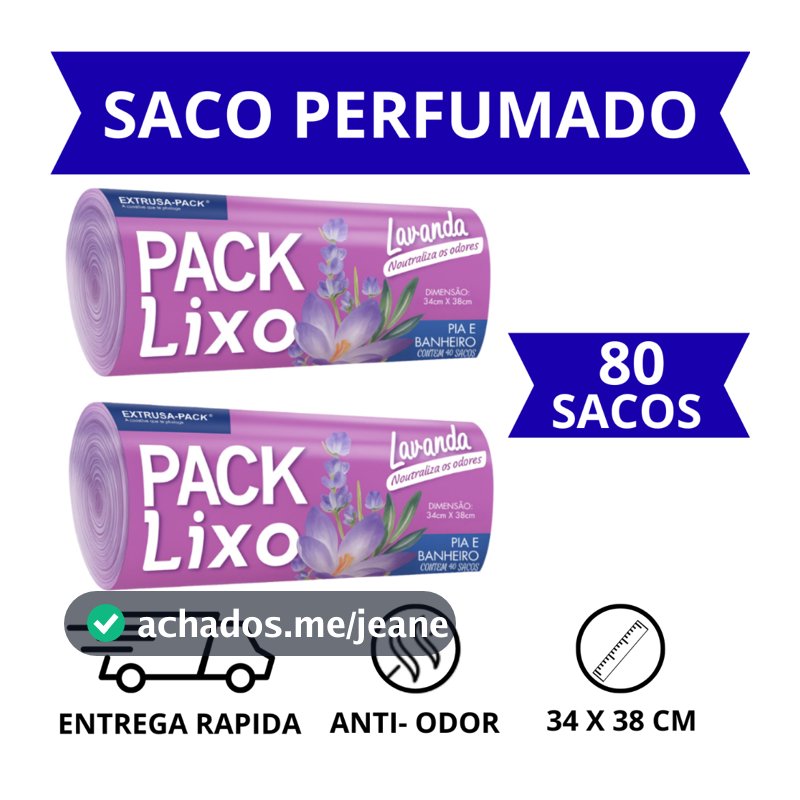 Saco de Lixo Pia e Banheiro Lavanda 38x34cm Kit 1 - 2 Pacotes (80 Sacos) Pack Lixo - Extrusa-Pack