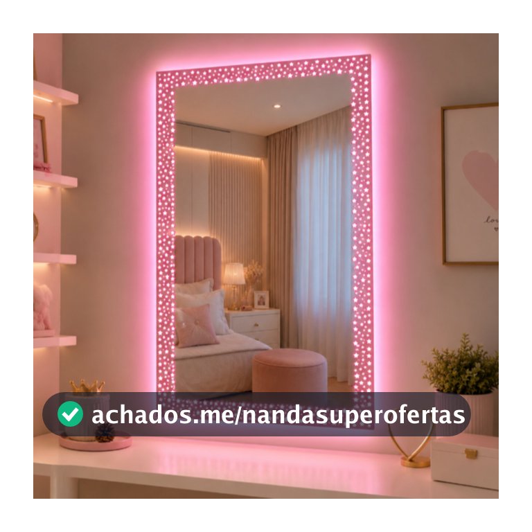 Espelho Retangular Estrelar Infantil com LED Colorido e Controle Remoto Decorativo
