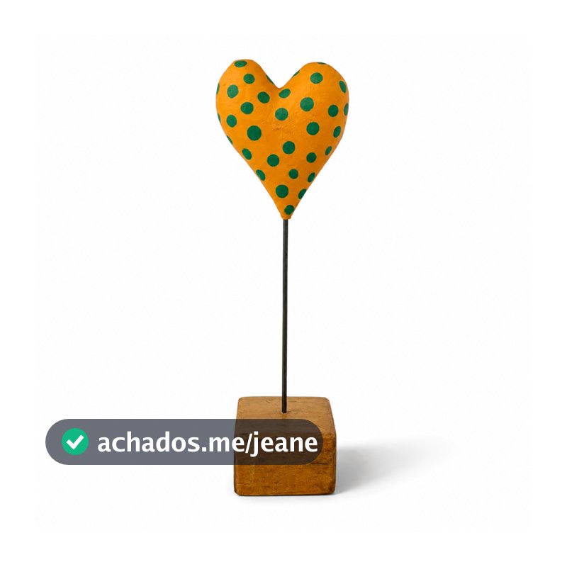 Coração Laranja Pintado À Mão Bolinhas Verdes Arte Afetiva