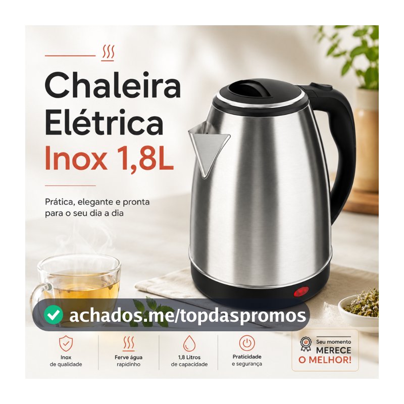 FIX/STARTOOLS Chaleira Jarra Elétrica 110V ou 220V 1.8 Litros Inox Prateada