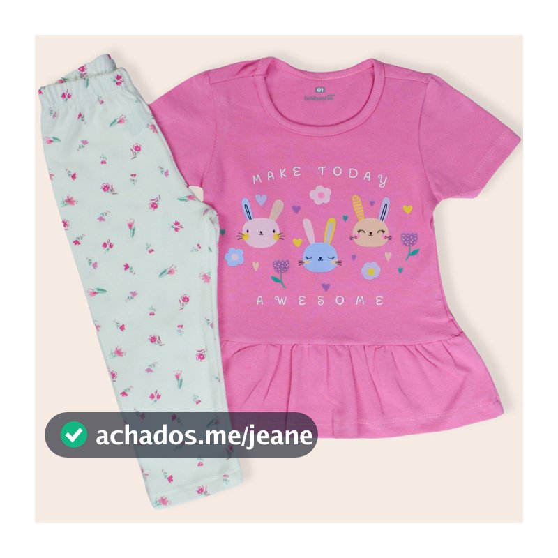 Conjunto Infantil Menina Verão Blusa Manga Curta e Calça Legging Cotton Tamanho 2 a 8 anos