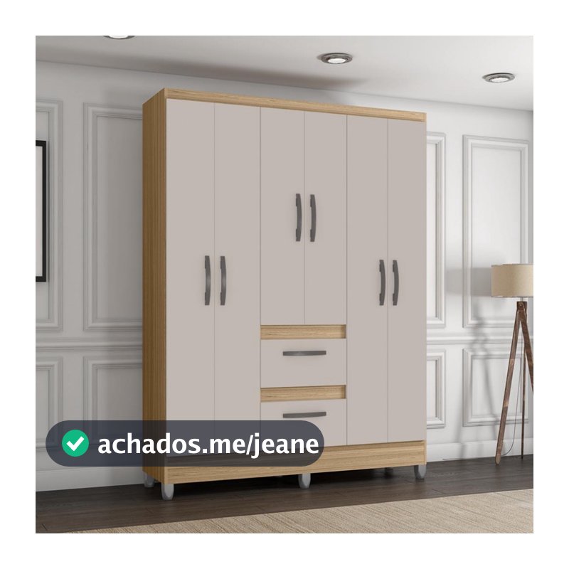 Guarda Roupa Solteiro com Pés 6 Portas 2 Gavetas Capri Poquema