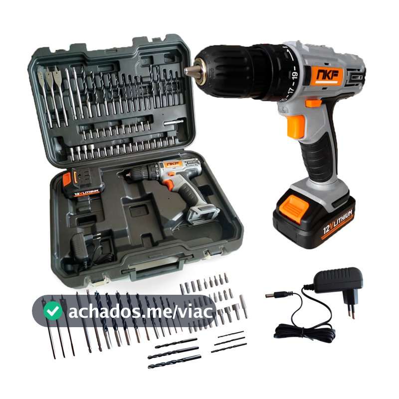 Parafusadeira Furadeira a Bateria 12V FP12X NKF Com Maleta Bateria Brocas e 50 Acessórios FP12X NKF
