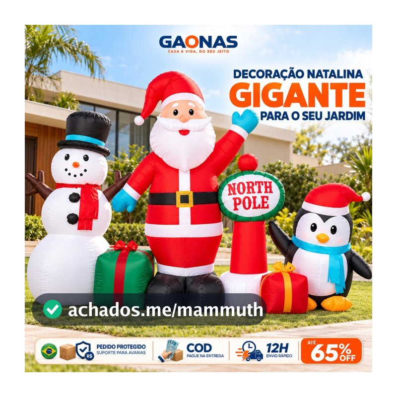 GN-Decoração de Natal Inflável Grande Papai Noel Inflável com LED Decoração Inflável Natalina Gigante com Soprador 245cm