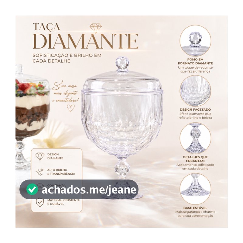 Kit 3 Taças Diamante 1,250ml Com Tampa Para Sobremesa Doces Natal Pavê Resistente Elegante BlueStar
