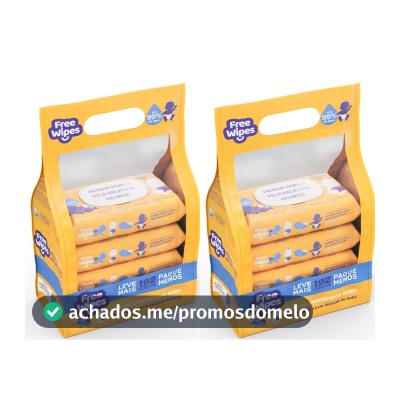 Kit com 2 Promo Pack Lenços Umedecidos Baby Free Wipes - Cuidado Puro (384 lenços)