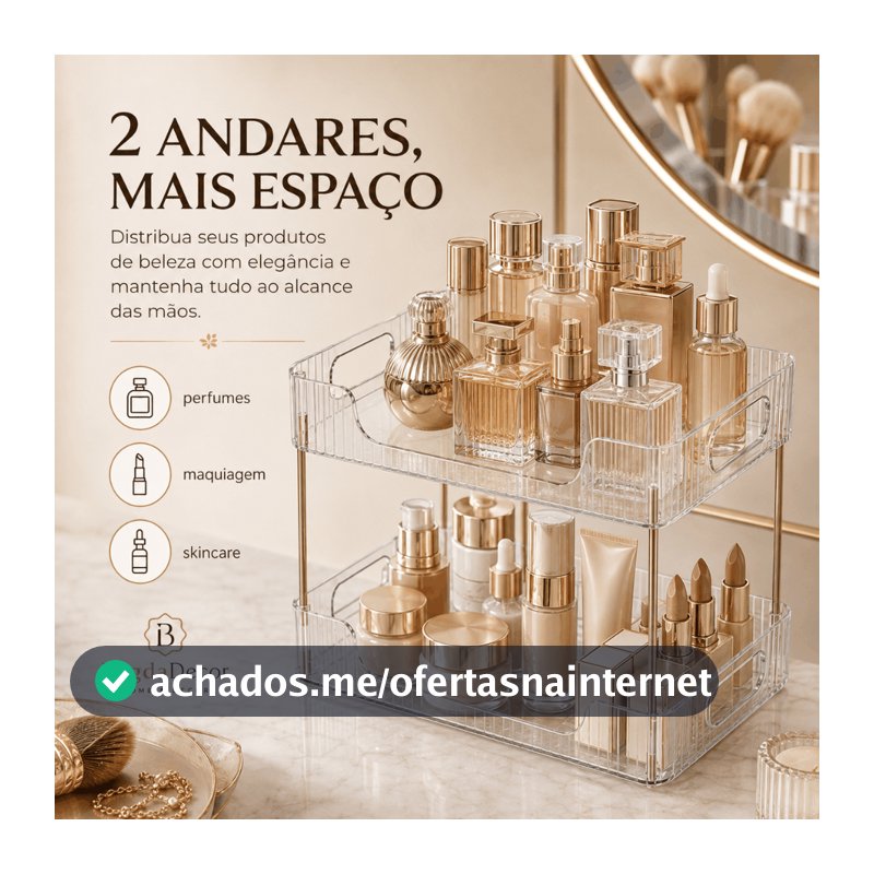 ✅Bandeja Acrílica com Pés Dourados | Organizador de Maquiagem, Perfumes, Joias e Cosméticos🔝