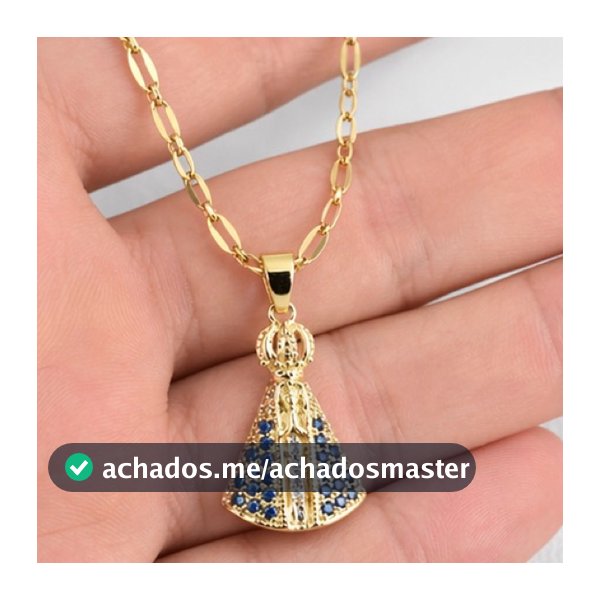 Colar Feminino Nossa Senhora Aparecida Cravejado Zircônias Aço Inoxidável 316L 45cm Religioso