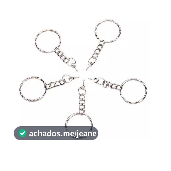 Argola P/ Chaveiro Com Corrente - 25mm + Elo 8mm + Mini Pitão - Ondulada - Prata