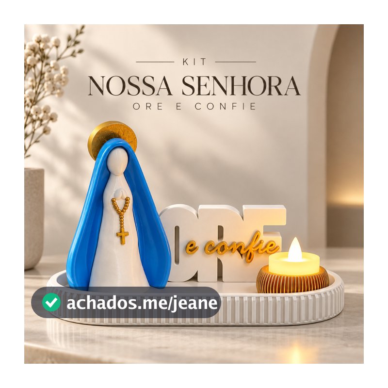 Kit Nossa Senhora Ore e Confie Decoração Religiosa Presépio Católico Presente Fé Devocional Mesa Sala Quarto Decorativos