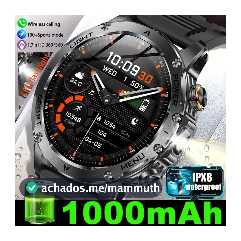 LIGE Multifuncional Relógio Inteligente Masculino 1000mAh Grande Capacidade Bateria Esporte Ao Ar Livre Lanterna Bluetoo