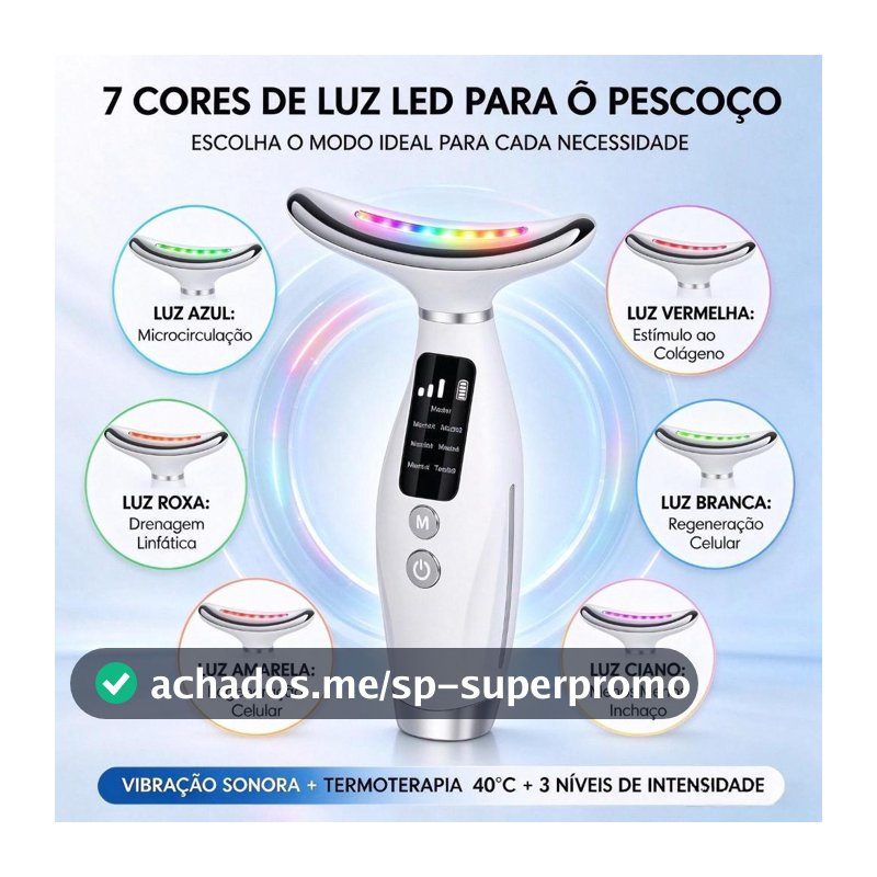 Massageador Portátil Beleza Pele Firmeza Pescoço Led de 7 Modos para Rosto e Pescoço