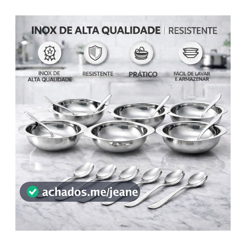 Conjunto Sobremesa 12 Peças em Inox Luxo Com Jogo Potes Tigelas e Colheres Madefer
