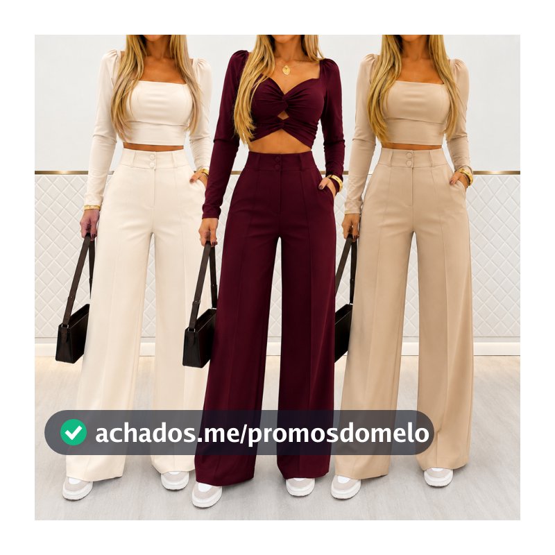 Calças pantalona Feminino alfaiataria com 2 boton  dos bolsos funcional