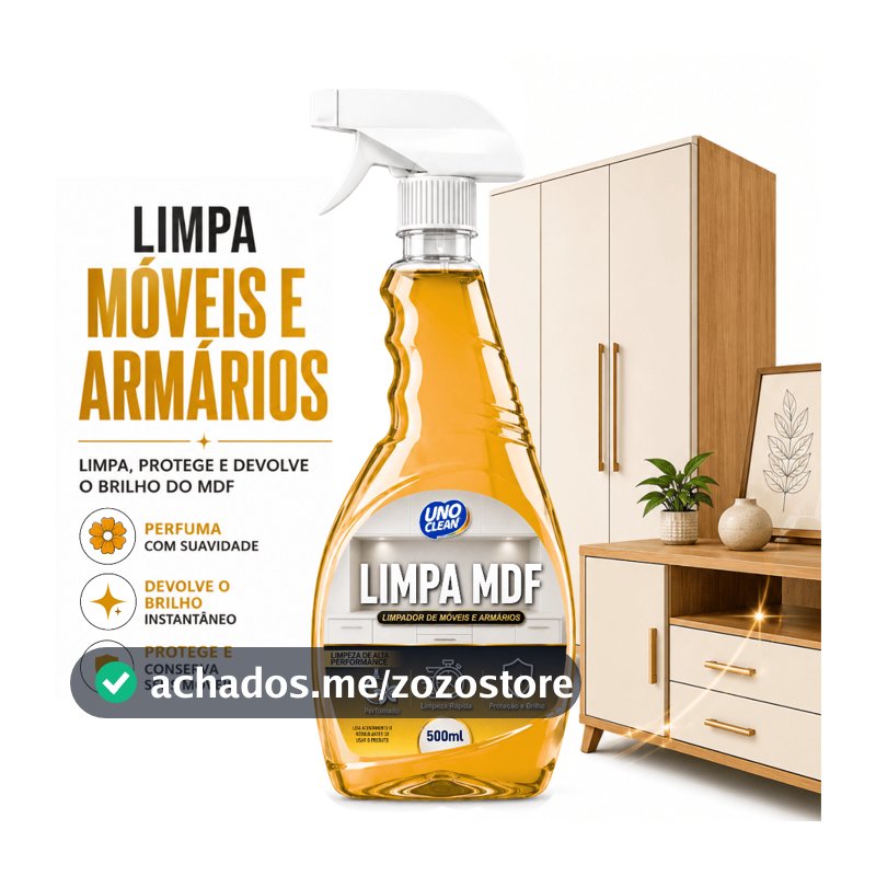 Limpa MDF 500ml Spray Perfumado Limpeza Rápida Móveis Armários Remove Sujeira Gordura Não Danifica