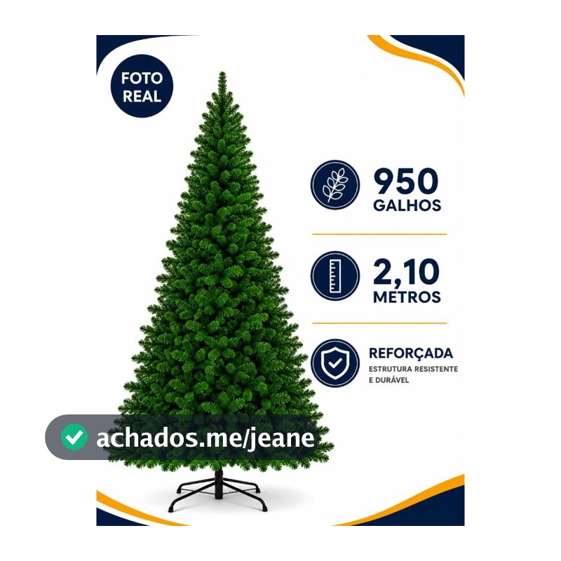 Árvore de Natal Pinheiro Luxo Verde 2,10m 950 Galhos Pé de Metal Reforçado Decoração Natalina Premium