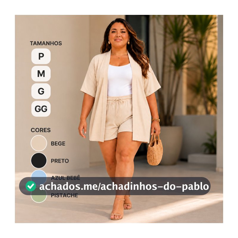 Conjunto Kimono e Shorts Feminino Casual Elegante Tecido Duna Kimono Aberto Shorts Cintura Alta Moda Verão Praia