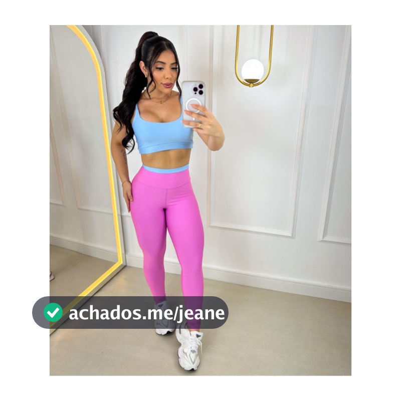 Conjunto Fitness Calça Legging e Top com Bojo Feminino Bicolor Academia Costura Reforçada Cós Alto